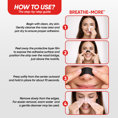 How to use Breathe-More nasal strips — step-by-step application guide for correct placement and long-lasting adhesion