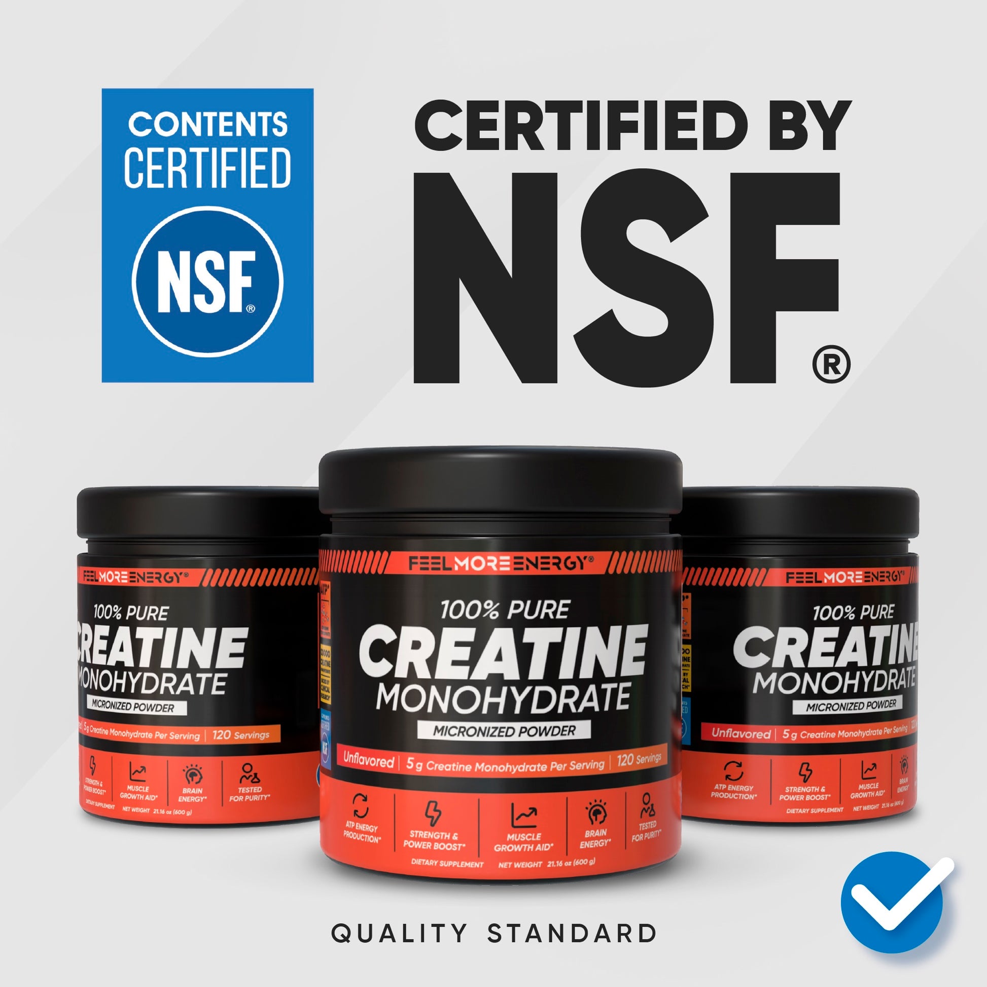 Feel More Energy creatine monohydrate NSF Certified — third-party tested for purity and free from banned substances