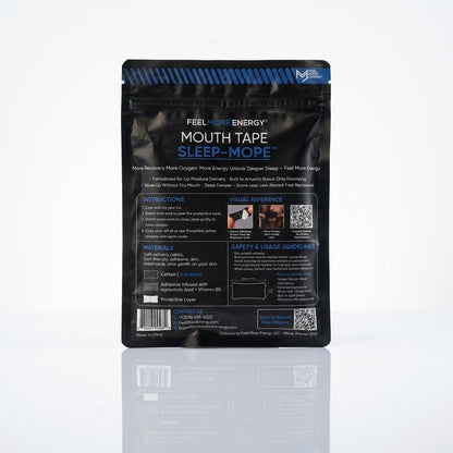 Sleep-More mouth tape package back — instructions, materials and safety guidelines for snoring reduction and better sleep